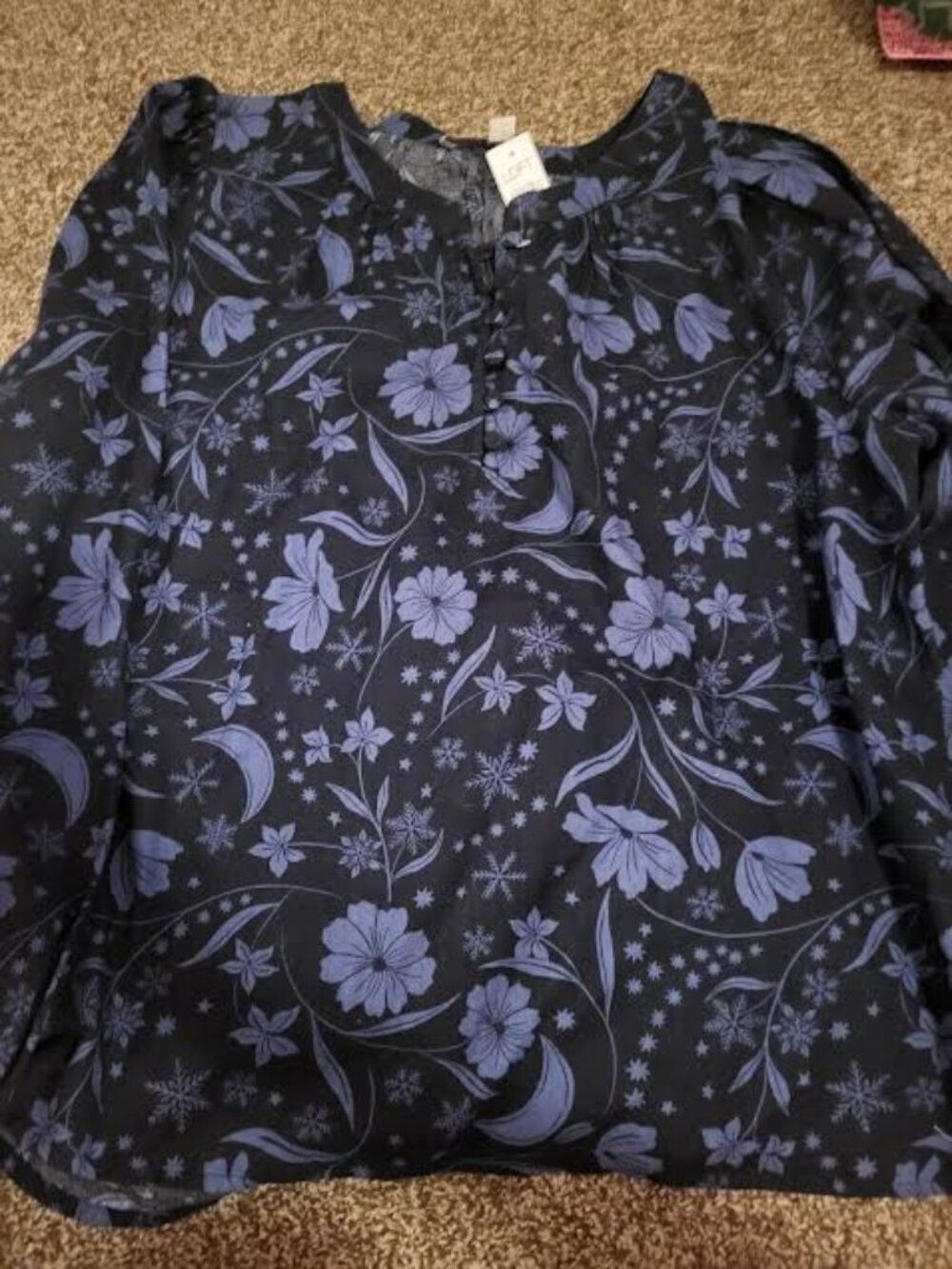 Womens LOFT Floral and Snowflake Peasant-Styled Blouse Size M